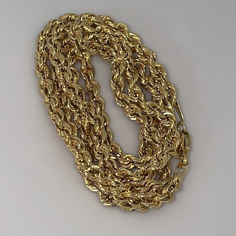 Real 14K Yellow Gold Rope Neck Chain Unisex Men Women Neck Chain Necklace